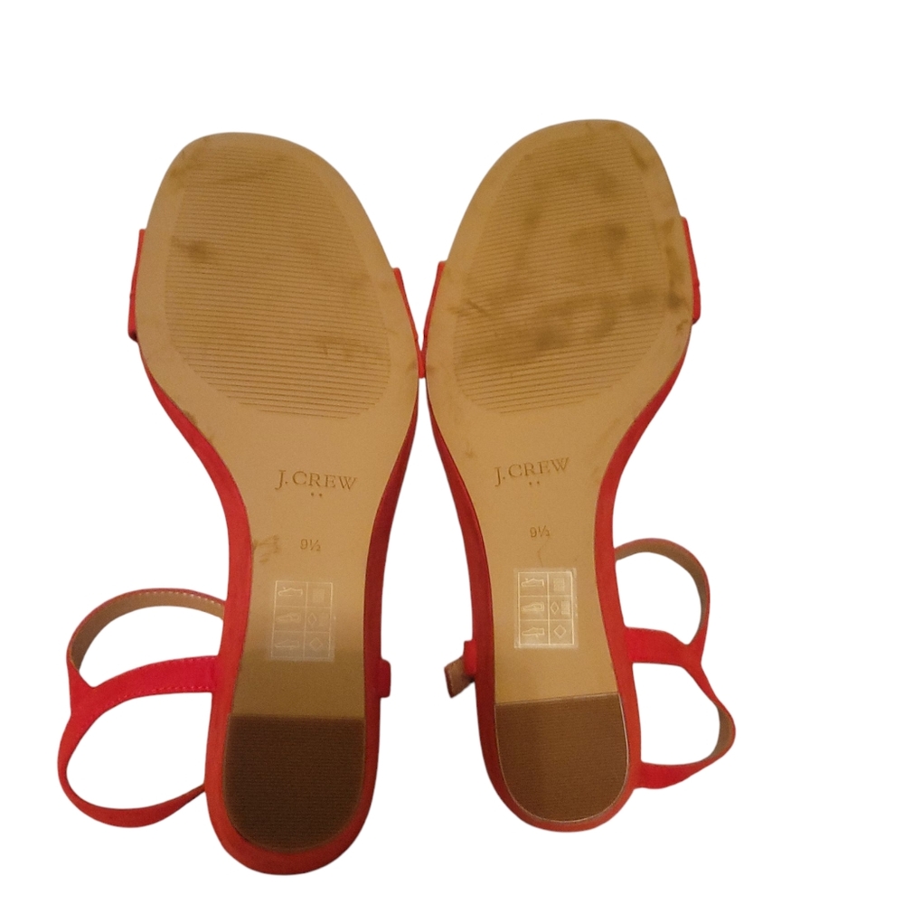 J Crew Factory Red Suede Wedge Sandals 9.5 Ankle Strap Classic Summer Heels - Picture 8 of 9